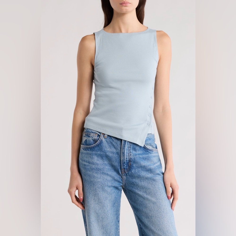 Reformation Light Blue Ribbed Button-Side Tank - Picture 4 of 6
